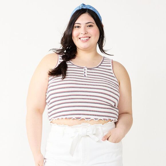Juniors Plus Size SO Henley Tank Top red blue stripe on Cream XXL NWT - Picture 1 of 2